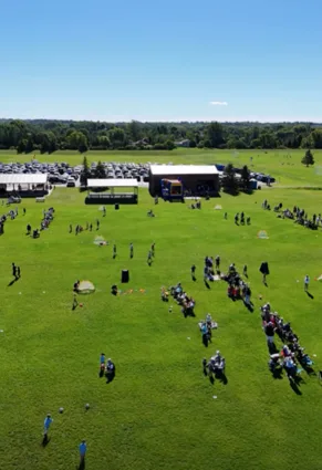 Aerial view of a tournament at the Hudson Soccer Complex